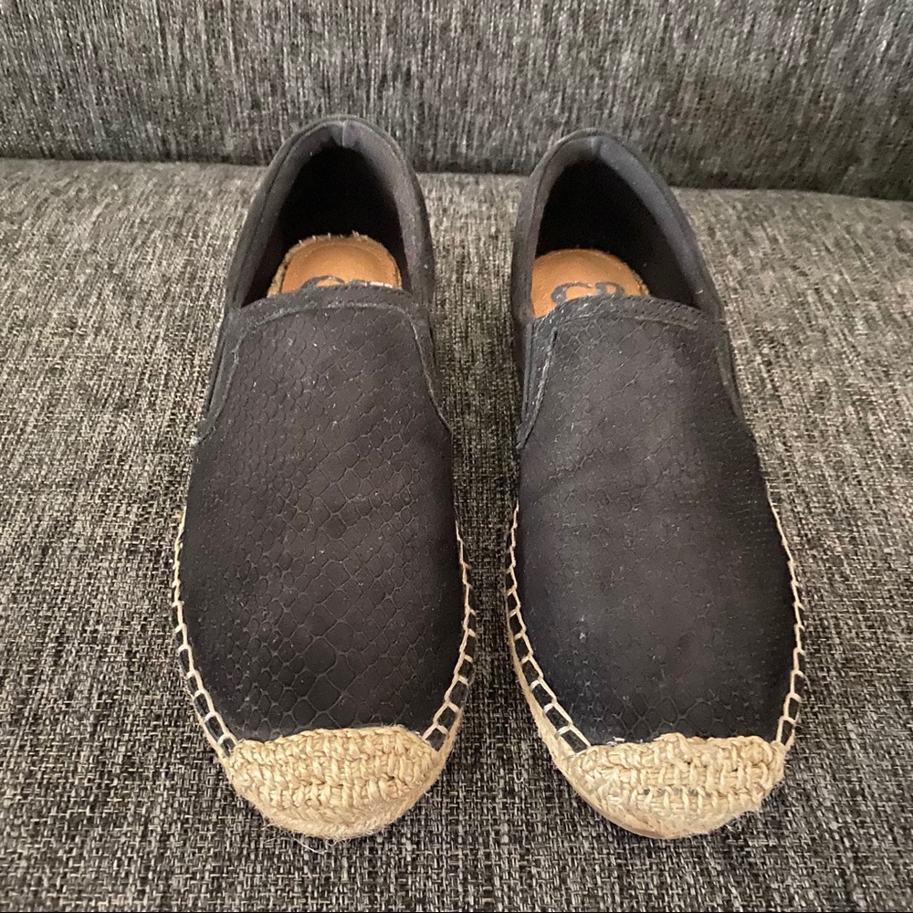 GIANNI BINI BLACK SUEDE SNAKE EMBOSSED ESPADRILLE